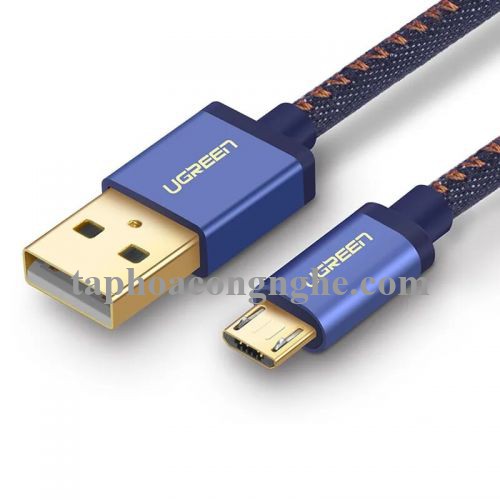 Ugreen 40396 0.5M màu Xanh dương Cáp sạc truyền dữ liệu USB 2.0 sang MICRO USB dây bọc lưới US246 30040396